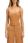 Bardot Linen Corset Top In Camel