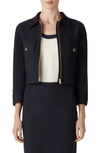 St John Bonded Mouline Tweed Crop Collared Jacket In Dark Navy
