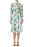 St John Abstract Floral-print Belted Crepe De Chine Midi Shirtdress In Green Multi