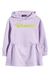 Versace Kids' Logo Appliqué Gathered Cotton Sweatshirt Dress In Baby Violet Acid Lime