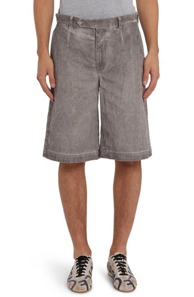 Dolce & Gabbana Garment-dyed Cotton Shorts With Logo Tag In Marrone Grigio
