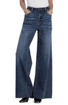 HINT OF BLU HAPPY SHAGGY HIGH WAIST RAW HEM WIDE LEG JEANS