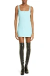 Courrèges Suspender-detailed Twill Trapeze Mini Dress In Blue