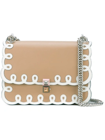 Fendi Kan I Scalloped Leather Shoulder Bag In Light Brown