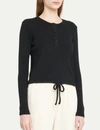 MONROW RIB HENLEY TOP WITH WAIST TIE IN BLACK