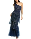 Marchesa Notte One-shoulder Tiered Tulle Gown In Blue