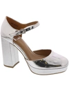 Dolce Vita Moesha Womens Faux Leather Ankle Strap Block Heels In Silver