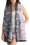 Saachi Floral Pattern Reversible Scarf In Grey