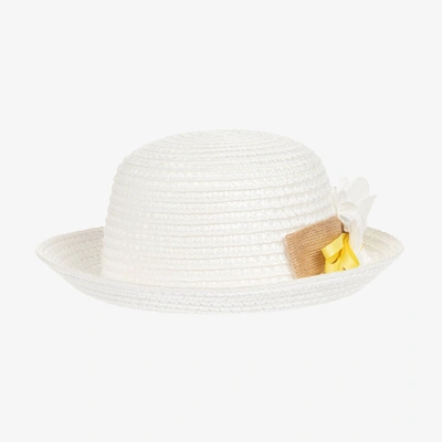 Mayoral Babies' Girls White Faux Straw Hat