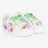 MONNALISA GIRLS WHITE FLORAL LEATHER TRAINERS