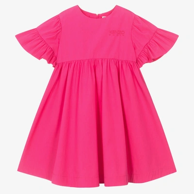 Kenzo Kids' Logo-embroidered Flared Dress In Pink