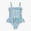 BEATRICE & GEORGE GIRLS BLUE FLORAL RUCHED SWIMSUIT (UPF50+)