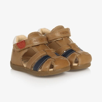 Geox Babies' Little Boy's Macchia Leather Sandals In Caramel