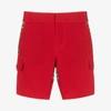 BURBERRY BOYS RED & BEIGE CHECK CARGO SHORTS