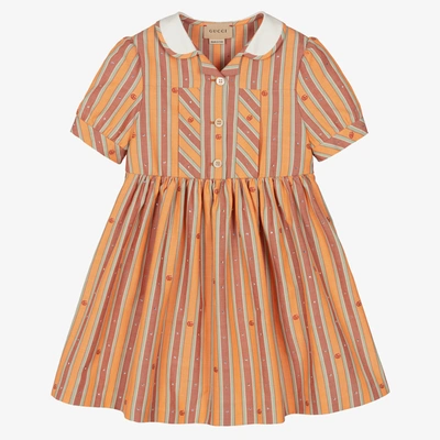 Gucci Kids Multicolour Striped Oxford Dress In Orange