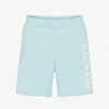 BALMAIN BOYS BLUE COTTON LOGO SHORTS