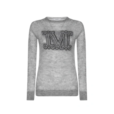 Max Mara Mohair Blend Sweater With Monogram In Grey