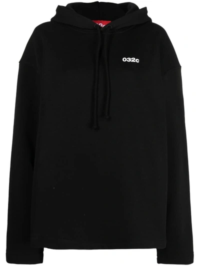 032c Logo Organic Cotton Hoodie In Black