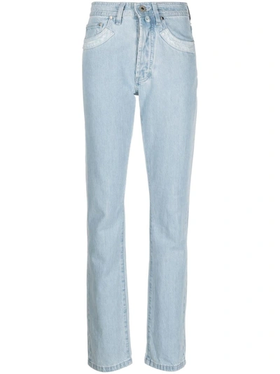 032c Double Shift Ripped-patch Straight-leg Jeans In Blue