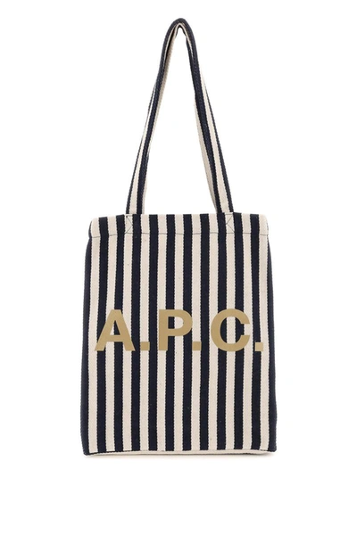 Apc Striped Cotton Canvas Tote Bag In White,blue