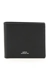 Apc Logo Print Leather Billfold Wallet In Black