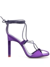 Attico Adele 105 Wraparound Satin Sandals In Purple