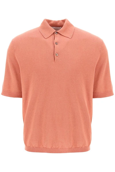 Agnona Linen And Cotton Jersey Polo In Coral (red)