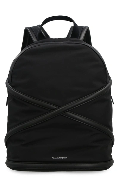 Alexander Mcqueen Harness Leather Details Nylon Backpack In Black