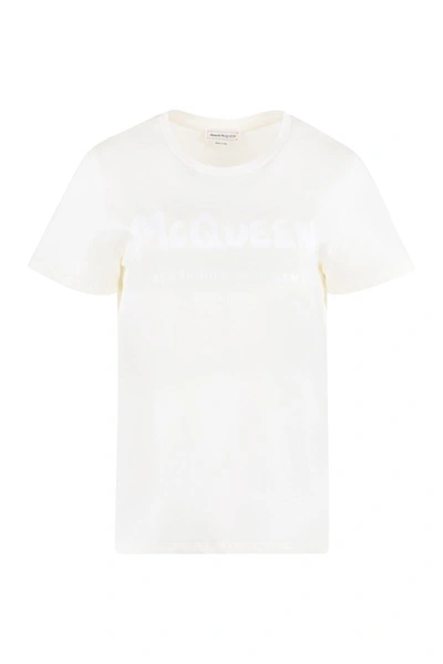 Alexander Mcqueen Logo-print Cotton T-shirt In Ivory