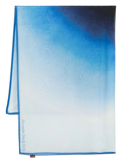 Alexander Mcqueen Printed Silk Blend Cotton Scarf In Light Blue