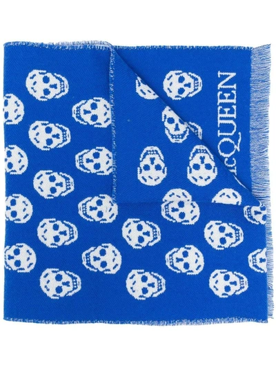 Alexander Mcqueen Skull-print Knitted Scarf In Blue