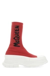 Alexander Mcqueen Sock-style Logo-print Boots In Red