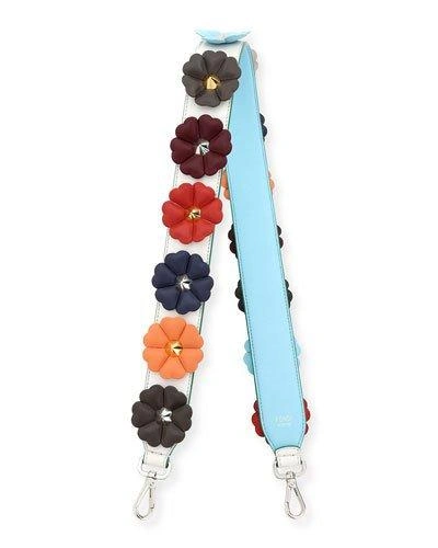 Fendi Strap You Flower-embellished Leather Shoulder Strap In White Ice