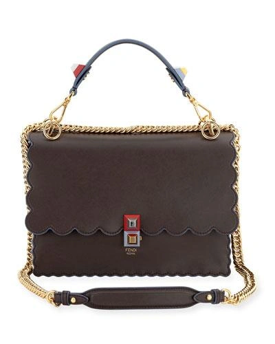 Fendi Kan I Scalloped Leather Top-handle Bag In Grey