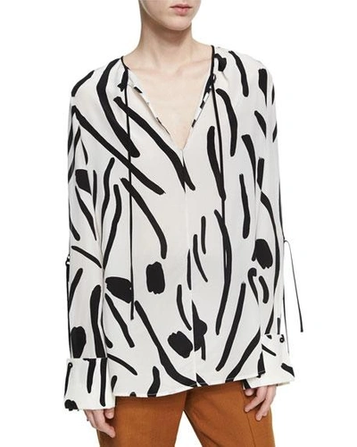 Diane Von Furstenberg Chatham-print Silk Crepe De Chine Blouse In White Multi