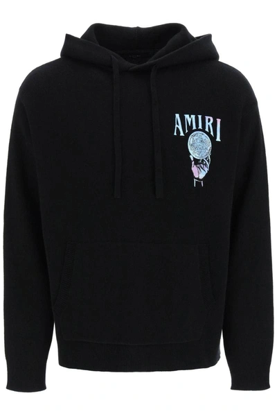 Amiri Crystal Ball Logo-embroidered Intarsia Cashmere-blend Hoodie In Black