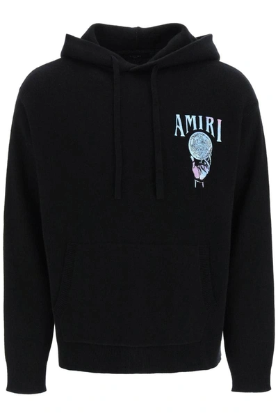 Amiri Crystal Ball Hooded Cashmere-blend Sweatshirt In Black