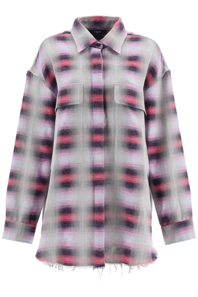 Amiri Distressed Checked Flannel Shirt In Fuchsia,pink