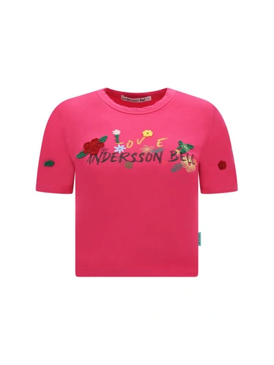 Andersson Bell Embroidered Logo-print Cropped T-shirt In Fucsia