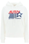 Autry Logo Print Brushed Cotton Hoodie In White