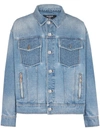 Balmain Collar Zip Jacket With Long Sleeves And Printed Pattern In Denim
