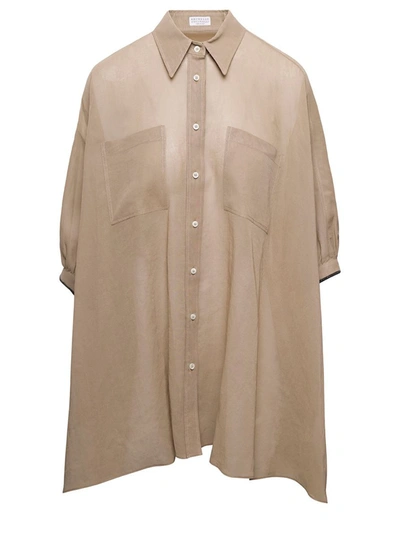 Brunello Cucinelli Flared Short-sleeve Shirt In Brown