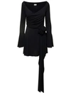 MAGDA BUTRYM BLACK FLUTED MINI DRESS WITH ROSE-APPLIQUÈ IN VISCOSE WOMAN