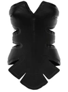 DION LEE BLACK PADDED LEAF CORSET IN CALF LEATHER WOMAN