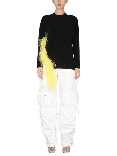 Attico Blanche Feather Trim Sweater In Black Viscose
