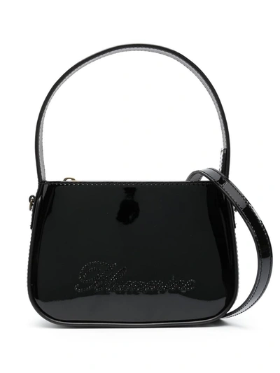 Blumarine Logo Patent Leather Handbag In Black