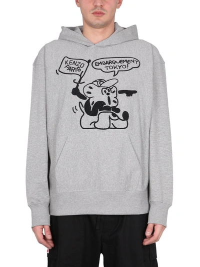 Kenzo Boke Boy Travels Flocked-detail Hoodie In Gris Perle