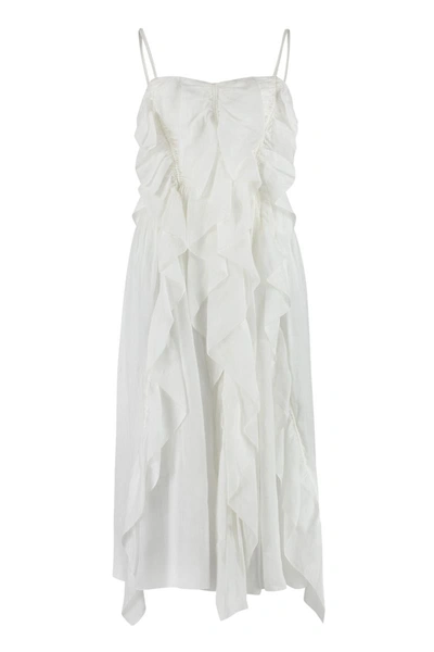 Chloé Ruffled Spaghetti Straps Midi Dress In White