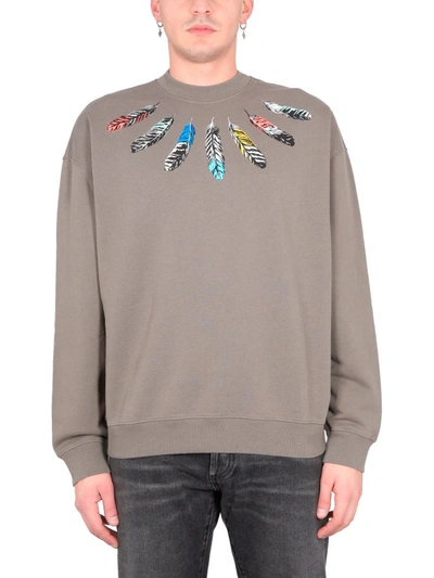 Marcelo Burlon County Of Milan Feather-print Cotton Sweatshirt In Grey