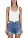 Stella Mccartney Knit Bodysuit Racerback Scoop Neck Wide In White